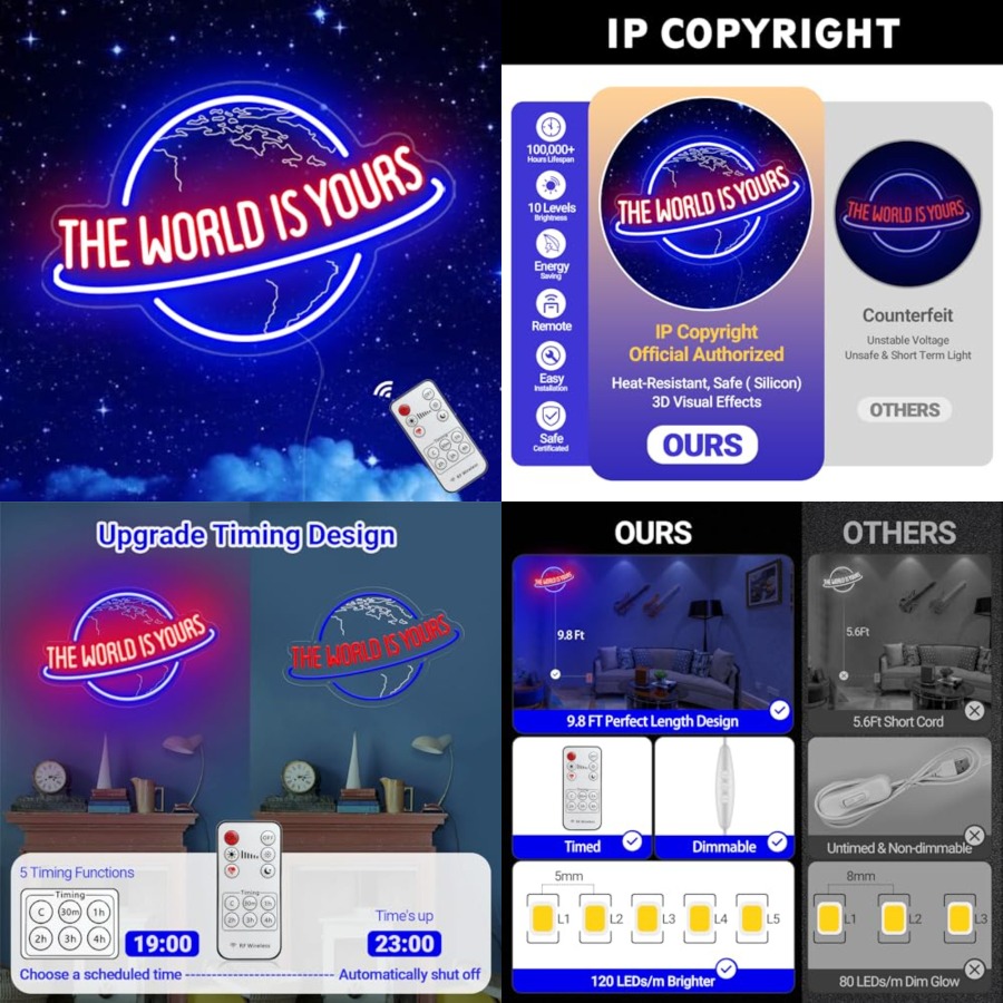 Lighting World Decor - Neonowy znak The World Is Yours,