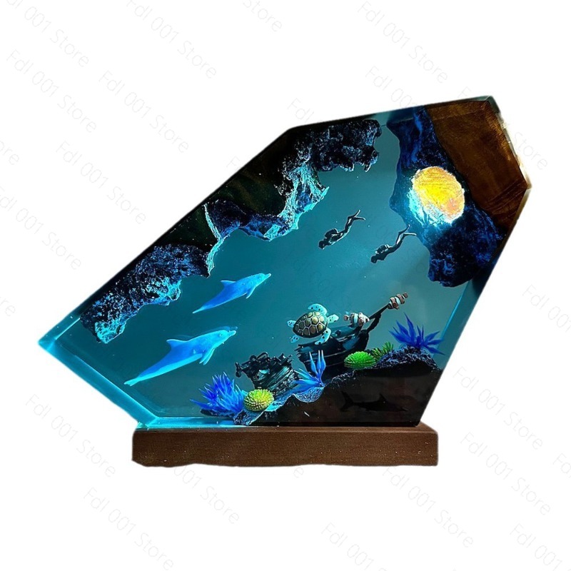 Lighting World Decor - Lampka nocna z żywicy przedstawiająca delfina