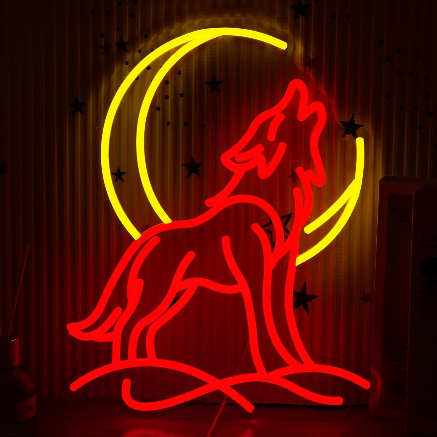 Room Lighting Bedroom Decor - Neonowy znak LED z wyjący wilkiem,