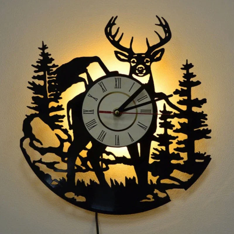 Forest Deer Płyta winylowa Zeg – Lighting Home Decor Wall Clocks recenzja i cena