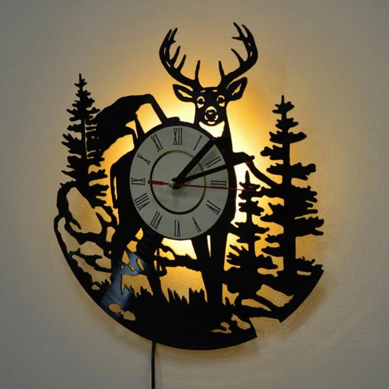 Forest Deer Płyta winylowa Zeg – Lighting Home Decor Wall Clocks recenzja i cena